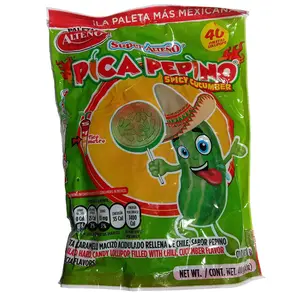 Alteno Pica Pepino Spicy Cucumber Lollipop 40 Pieces Mexican Candy Dulces Mexicanos Snack Sweet Sugar Spicy Flavor