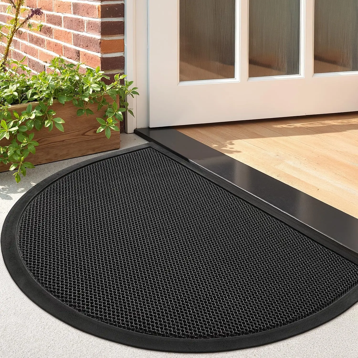 LUMI Half Circle Front Door Mat for Outside Entrance 24''x36'', Heavy-Duty Dirt-Trapping Doormat with Durable Non-Slip Rubber Backing, Stain & Fade-Resistant Entry Mats, Black