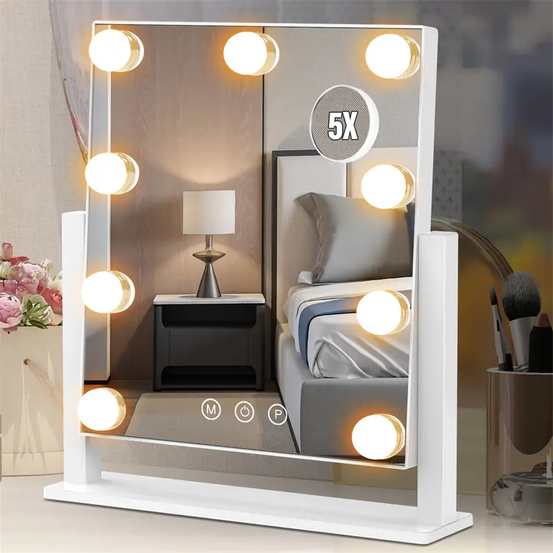 Lighted Vanity Mirror - 9 Dimmable Bulbs, 3 Color Modes, Smart Touch Control, 360° Rotatable, Elegant Room Accessory for Decorating, Desk Decor, Vanity Goals (Ideal Gift Option)