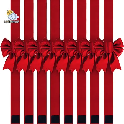 Red Ribbon Set of Cabinet Christmas Bows (1/4/6/8 Pcs) - Classic Large 200*6.5cm Festive Home Supplies, Party Decor Accessory