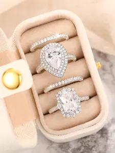 4 Piece Set Bridal Engagement with Stunning Teardrop Cubic Zirconia Bridal Set Rings, All Seasons Casual Copper Jewelry Gift Box Included Bridal Ring Sets