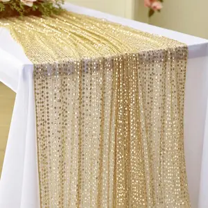 Sequin Table Runner Set, Shiny Gold Wedding Banquet Party Decoration, Square Tablecloth with Fringe Edges, Special Event Centerpiece