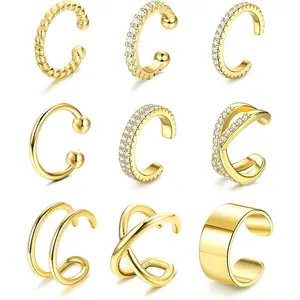 Jstyle 9 Pcs Ear Cuff Adjustable Ear Cuff Earrings for Women 18K Golden Non Piercing Earring Cuffs Clip On Cartilage Helix Ear Cartilage Wrap Earrings Fake Earrings Set Daily