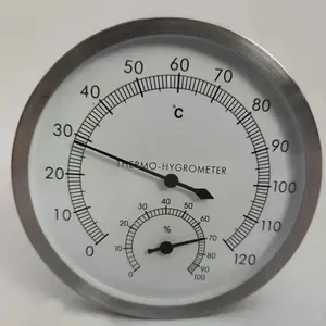 Sauna room metal sensor pointer thermometer and hygrometer for indoor swimming pools, bathhouses, and steam saunas temperature adjustment