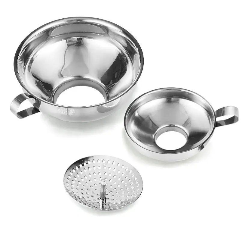 3 PACK Delove Canning Funnel with Strainer for Wide and Regular Mason Jars - Wide-Mouth Funnels for Kitchen Use - Canning Supplies Kit - Stainless Steel