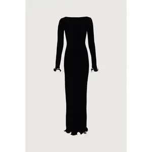 Ruffle Hem Maxi Dress (Black/Cream)