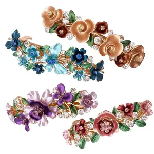 4/12 pcs  Vintage Women flower hair clip，Rhinestone decoration,Metal French hair clip,suitable for stable wearing in daily and formal occasions