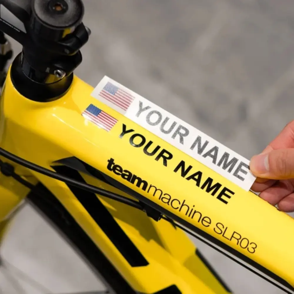 3PCS Custom Flag & Name Bicycle Stickers Waterproof High-quality for Bike Frame Top Tube Helmet Motorcycle and Skateboard Vinyl