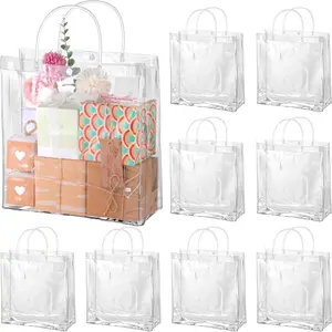 30 Pack 11" x 11" x 4" Clear  Bags with Handle, Large Plastic Bags  Wrap Tote Bag  Clear Bags for Christmas Gifts Wedding Party Favors