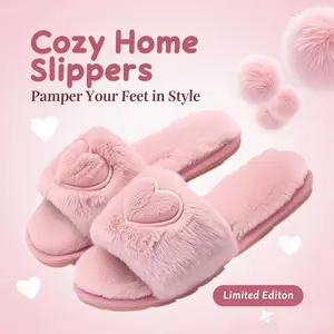 home slipper-Women's Heart Embroidered Fuzzy Flat Slipper, Soft Plush Lining Bedroom Slippers, Wide Band Cute Warm Slippers for Fall  for Women Gift, Trending Shoes warm walking shoe outdoor wear Plush-Lined Winter Slippers non-slip