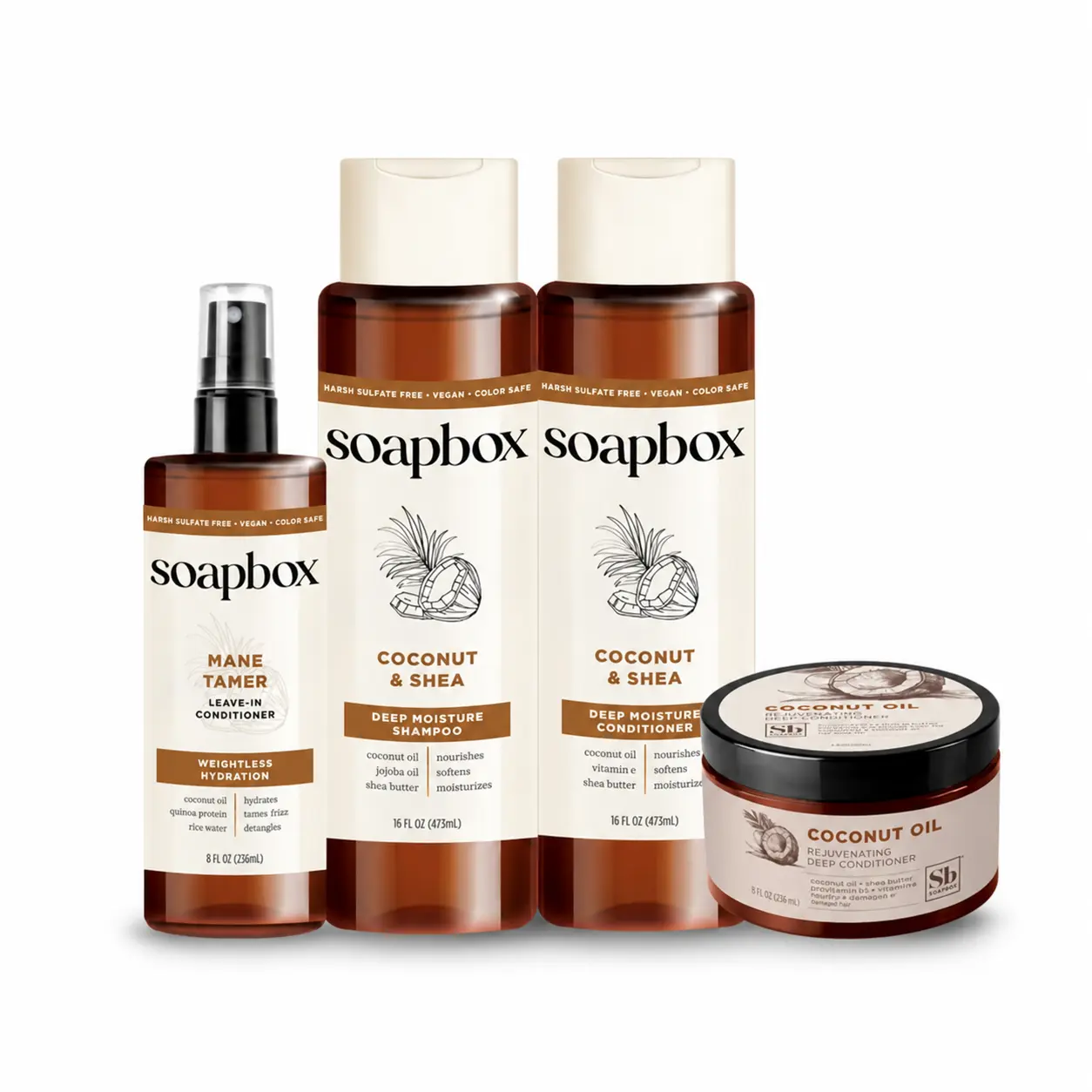 Soapbox Coconut & Shea Hydrating Haircare Essentials- Deep Moisture & Shine, Perfect for Dry & Curly Hair-Shampoo, Conditioner Bundles with Mane tamer