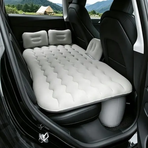 Flocked Car Air Mattress and Camping Sleeping Pad, Split-Design Inflatable Bed with Anti-Drop Design & Thickened PVC for Travel, Fits Most Cars, Includes Pump, Inflating Bed, Flock Pattern, Mid-To-Full Cars