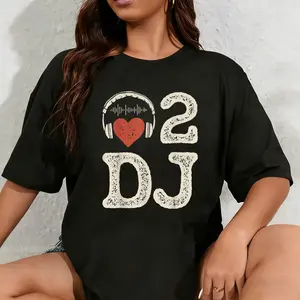 100% Cotton Unisex I Love 2 DJ Headphone Disc Jockey Music Lover Producer T-Shirt