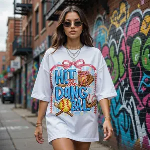 [Sale up to 50%] [Free Ship] Hit The Dang Ball Baseball Mom T-Shirt, Game Day Softball Preppy Shirt, Retro Spirit Game Day Shirt, Swing Batter Batter