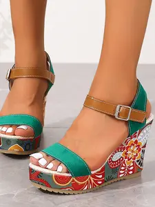 Women's Wedge Heel Round Toe Open Toe Waterproof Platform Buckle Adjustable Easy Slip-On Multi-Color High Heels Elegant Fashion Shoes Wedge Peep Toe