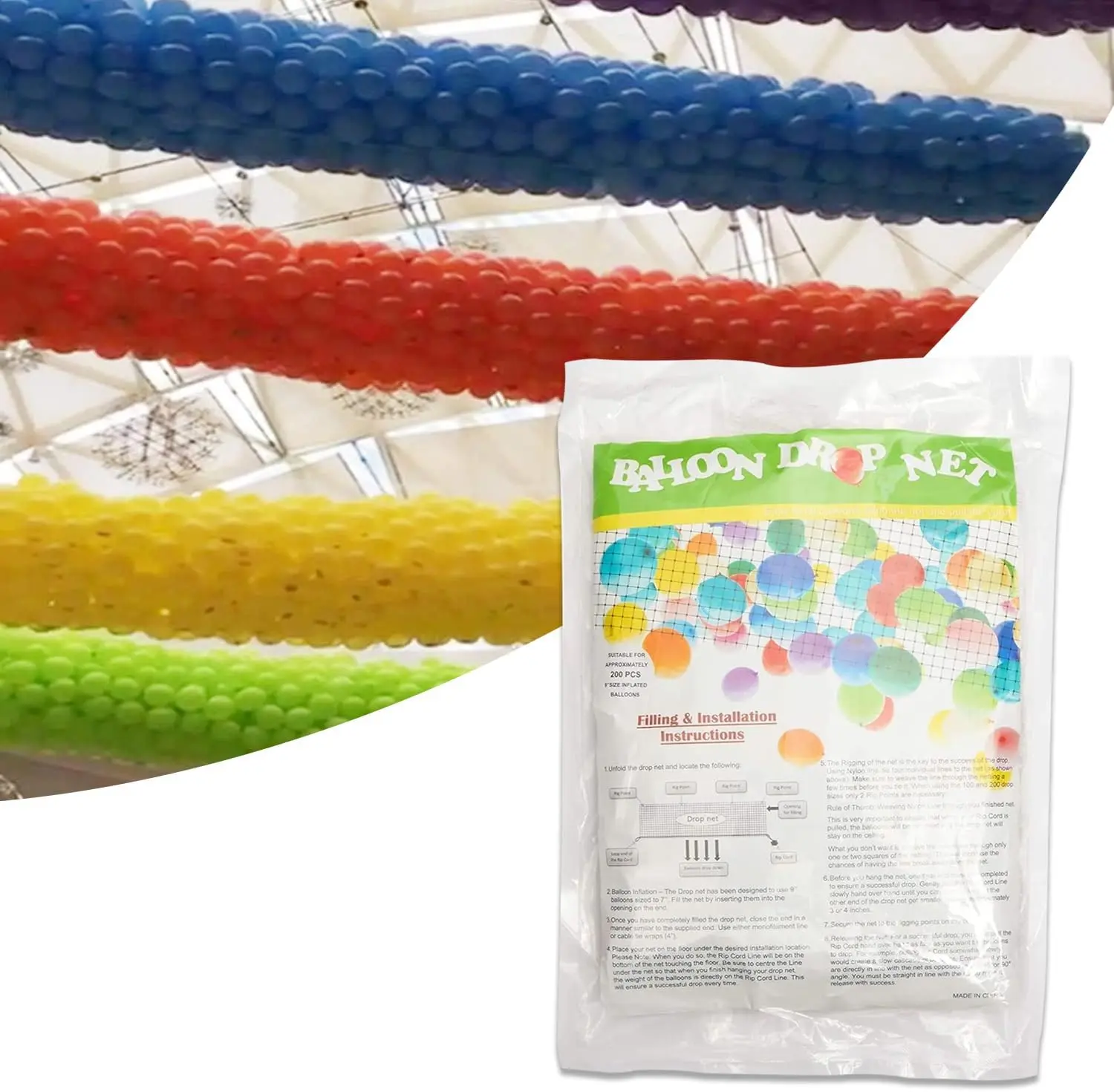 Cherish XT Nylon Lightweight Reusable Balloon Drop Net Tool - Large Ceiling Release Bag, Latex Balloons Compatible, Birthday-Themed Accessories for Hawaiian, Unicorn Festive Supplies, Birthday-Themed Balloon Accessories