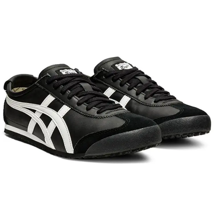 Men's & Women's Onitsuka Tiger Mexico 66 Low-Top Sneakers Shoes, White & Black Retro-Inspired Design, Cross-Reinforced Heel for Stability