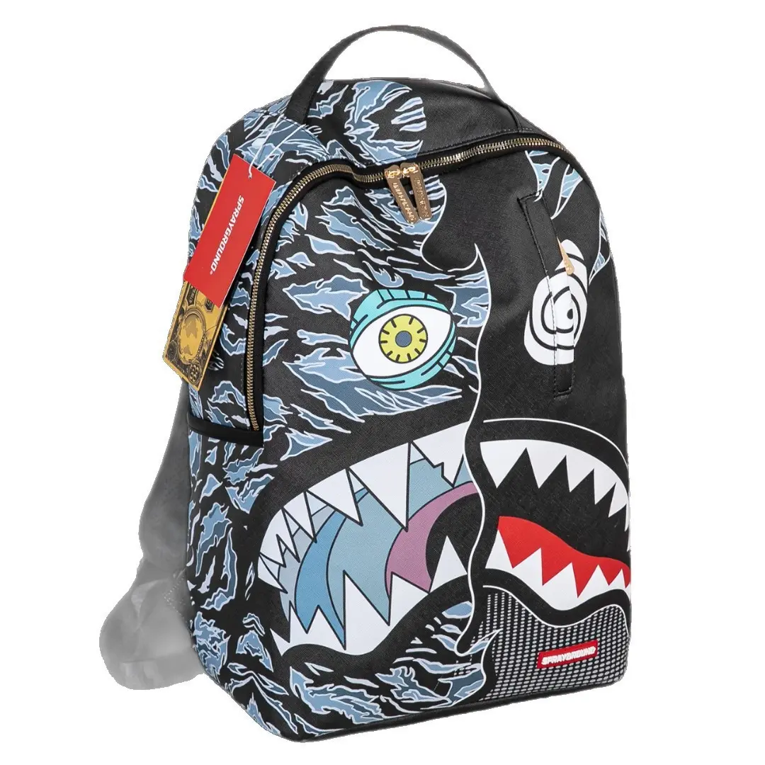 Sprayground Style Shark Print Backpack Spacious School and Work Bag for Sports, Travel and Commuting