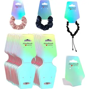 210 PCS Bracelet Holographic Display Cards Sturdy Necklace Holder Cards Self Adhesive Jewelry Packaging Selling Card for Small Business of Keychain Earring Hair Band and Scrunchies Hanging