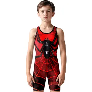 Exxact Sports Sublimated Wrestling Singlet for MMA, Powerlifting Singlet Youth Wrestling Singlet Men for Training (Spider)