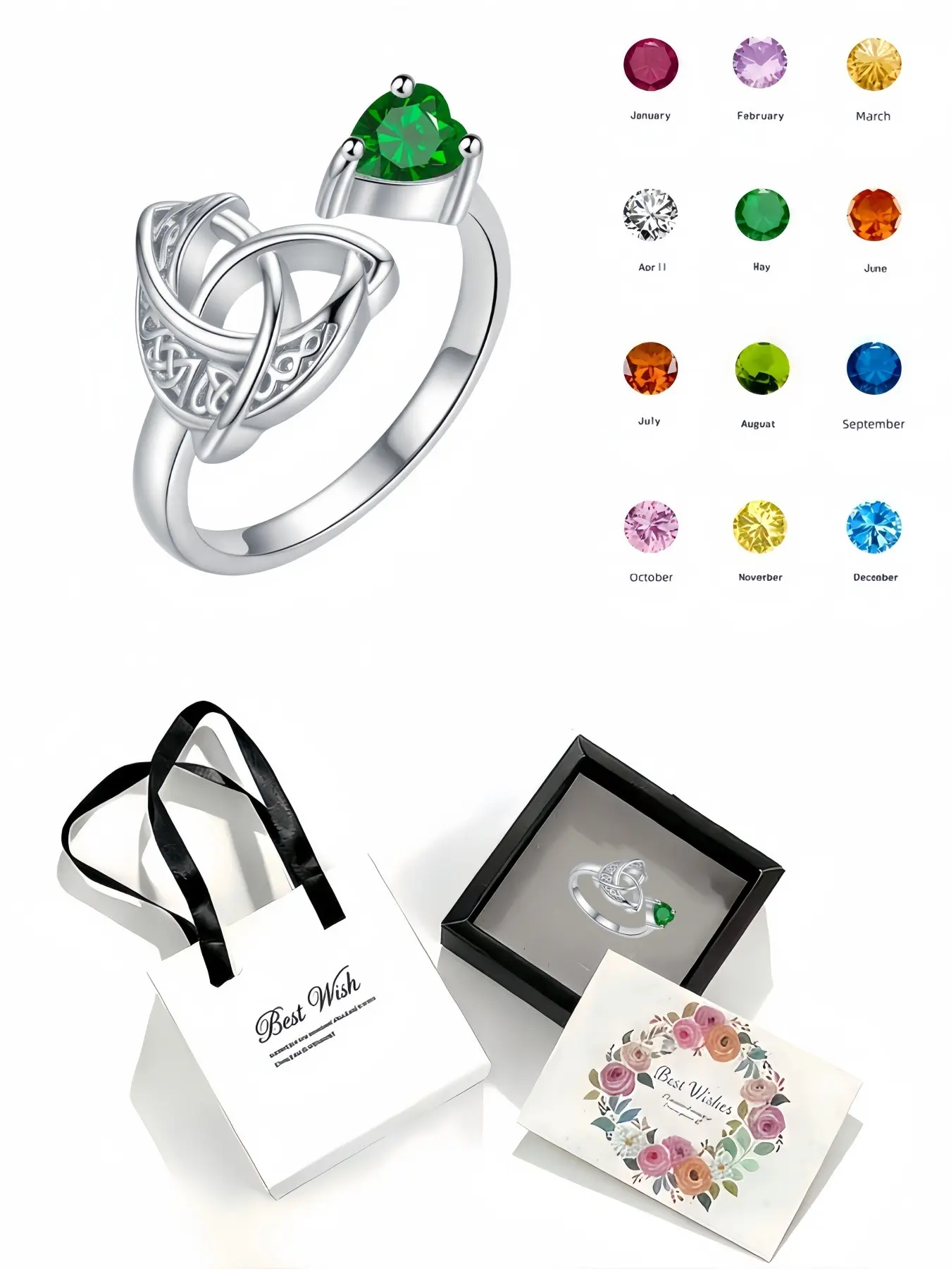 Celtic Oath Luxury niche witch knot ring inlaid with birthstone and diamonds.Comes with an exquisite drawer-style jewelry gift box for women.Perfect for birthdays, Mother's Day, Valentine's Day, Christmas and anniversaries.