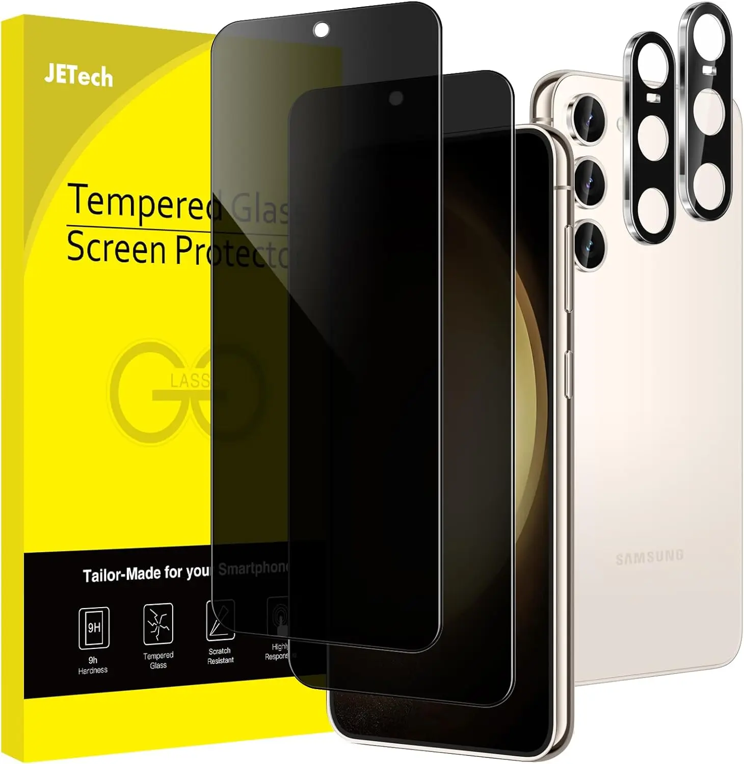 JETech Anti-Spy Tempered Glass Privacy Screen Protector for Samsung Galaxy S23 5G 6.1-Inch Smartphone, Handheld Cellphone Accessories with Camera Lens Protector, Fingerprint ID Compatible, 2-Pack Protection Set