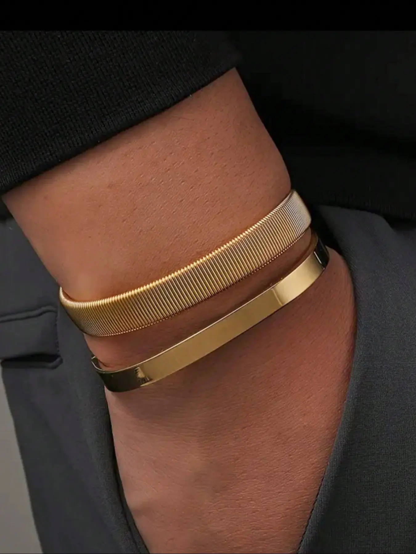 Men's Stainless Steel Stackable High Quality Bracelet Set, Rectangular Open-Design Fashionable Bracelet Style Jewelry for Daily Wear, Ideal Gift for Holidays