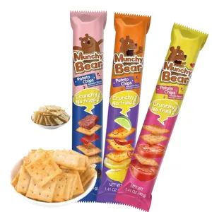 Munchy Bear Baked Savory Crackers – 3 Flavor Variety Pack (Tomato, BBQ & Spicy Lemon) 9Packs Non-Fried Crispy Crackers Halal-Certified Healthy Snack for Home, Office & On-the-Go