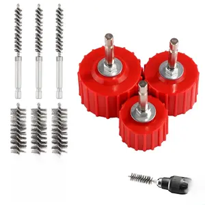 9pcs Copper Pipe Cleaner Set for Power Drill, Include 1/2" 3/4" 1" Tube Brush and 6pcs Stainless Steel Wire Bore Brush Metal Pipe Cleaning Tool for Drill Clean Copper Tubes and Fittings for Soldering