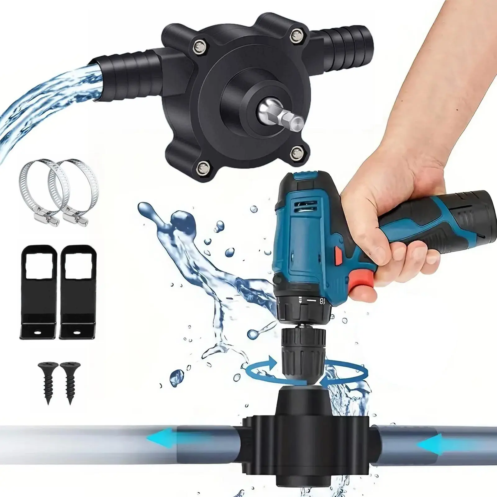 Portable Electric Drill Pump, 1 Count 3/4 Inch Hose Self-priming Hand Drill Drive Pump, Small Household Quick Water Centrifugal Pump, Efficient Pump, Portable Liquid Pump