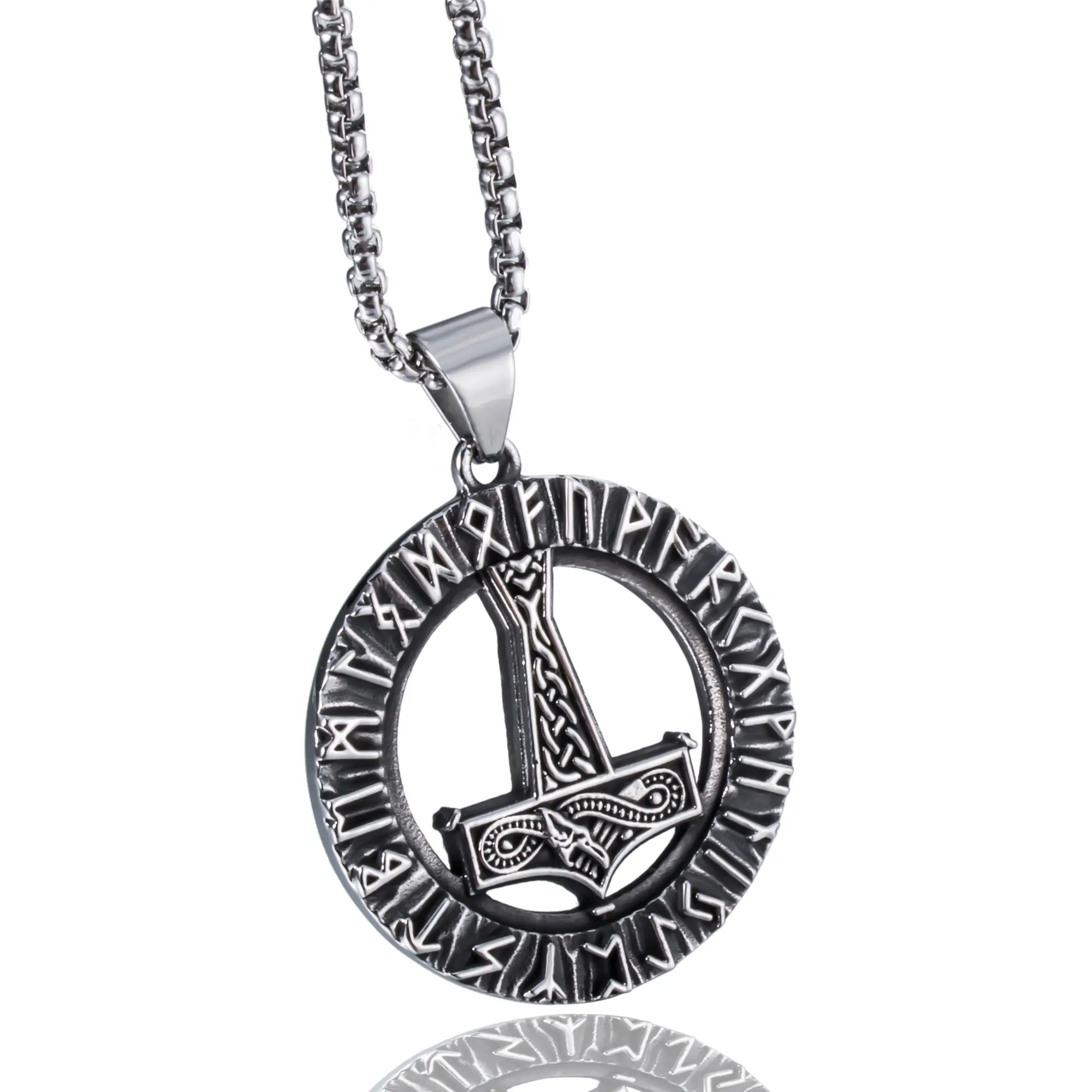 Viking Thor's Hammer Necklace, Norse Amulet Mjolnir Pendant Necklace 316L Stainless Steel Viking Talisman Jewelry
