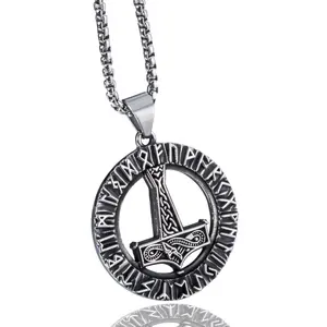 Viking Thor's Hammer Necklace, Norse Amulet Mjolnir Pendant Necklace 316L Stainless Steel Viking Talisman Jewelry