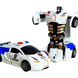 Transforming Robot Car Toy White Police Sports Car to Robotic Vehicle Converter Futuristic Detailed Design Christmas Thanksgiving Halloween Gift Robot Toy