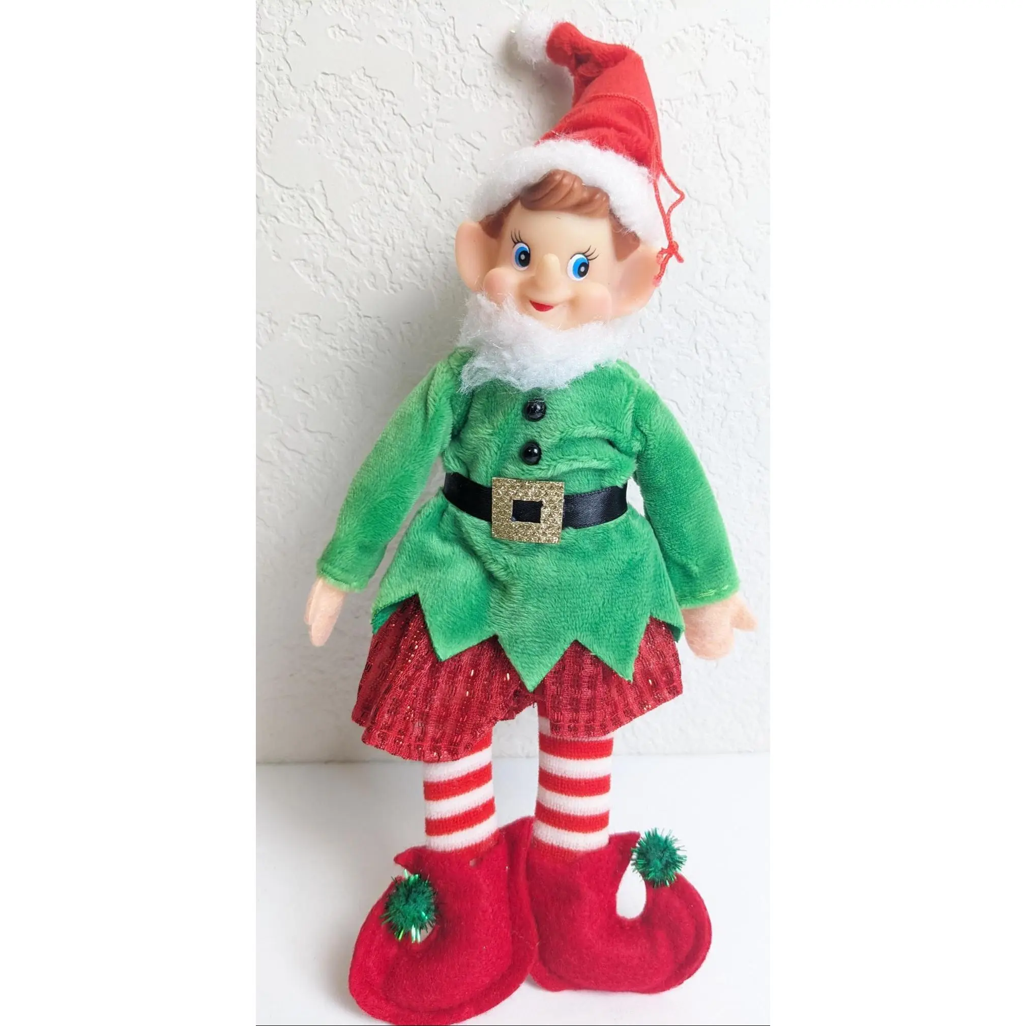 Posable Elf Christmas Doll or Hanging Ornament 9.5 inches tall
