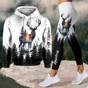 Country Girl Personalized Hunting Hoodie and Leggings Set, Camo Deer Outfit, Custom Hunter Gift for Women