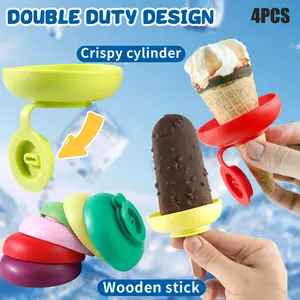 4 Pcs Kids Ice Cream Stands, Silicone Ice Pop Holders, Leak-Proof Ice Cream Molds, Child-Friendly Hand Protection, Easy Cleanup