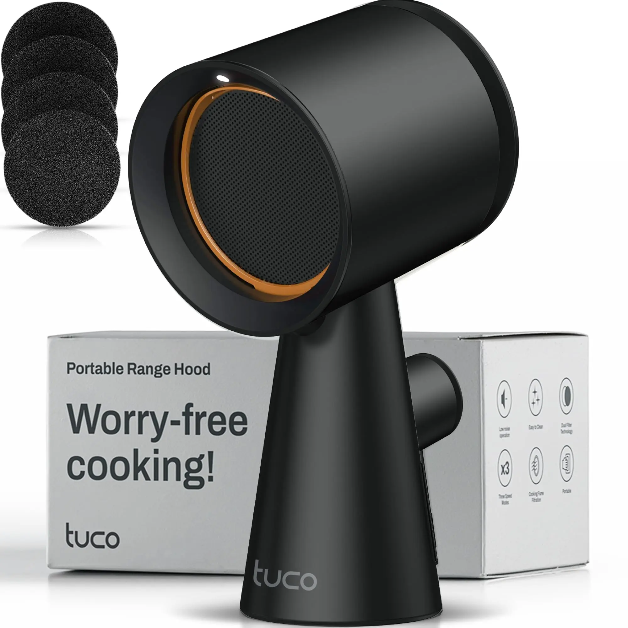 TUCO Portable Range Hood for Apartments, RVs & Dorms, Countertop Kitchen Exhaust Fan with 3 Speeds, Powerful Smoke & Odor Removal, Quiet Ductless Cooking Fan with LED Light, Indoor BBQ