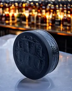 Black on Black Embossed Croc Ruk Can | Premium EDC Storage Solution | 100% Genuine Leather on Top and Band | Airtight Seal for Freshness | Aluminium Metal Storage Can | Travel Essentials