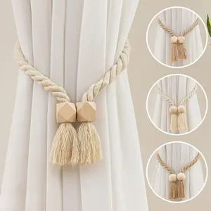 Boho Style Tassel Curtain Tieback, 2 Counts Magnetic Curtain Holdback, Window Curtain Tieback, Home Decor for Living Room & Bedroom, Window Decorations Supplies, Interior Decoration Accessories
