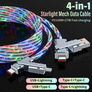 100W 4-in-1 USB C Cable, USB A+ TYPE C + Lightning Multi functional aluminum alloy 100W suitable for iPhone 15/14 phone iPad Pro/AirPods, Samsung Galaxy S23/S22/S10,Google Pixel, Smartphone Cellphone