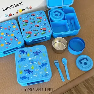 Lunch Box, Reusable Lunch Box, Tableware, Bento Lunch Set for Kids 4 Compartments to Keep Food Separate, Soup Thermos Space-Saver Lunch Set, Thermal Jar Tucks into Compartment, Choose Mermaid, Rainbow, Solid Colors, Portable Bento Box