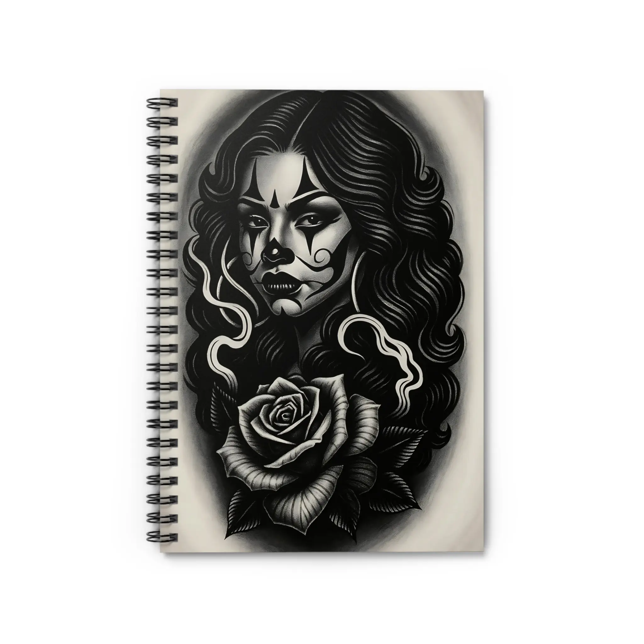 Chicana Clown Rose Spiral Notebook – Black & Grey Art Edition