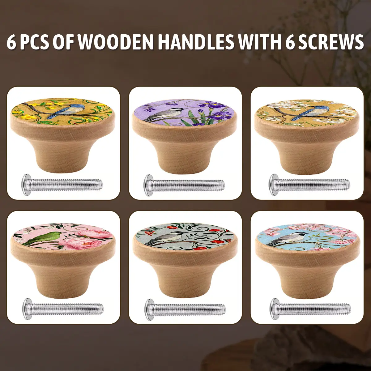 6PCS Round Nightstand Drawer Knobs, Furniture and Wardrobe Door Handles, Door Hardware, Versatile Furniture Drawer Knobs, And Wooden Single Hole Drawer Knobs Are Also Available. Perfect Gift for Parents