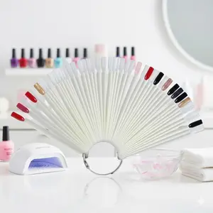Professional Nail Art Fan Practice Palette Set - 50 Pcs Fake Nail Display Board with Holder, Swatch Wheel, Test Panels for Salon & Home Use, High-Value Manicure Training Kit, Rounded Edges Anti-Scratch Design.