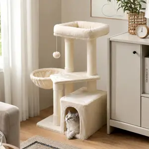 Costoffs Multi-Level Cat Tree - Indoor Pet Activity Center with Sisal Scratching Posts, Vertical Scratcher, Furniture Bed, and Basket for Kittens