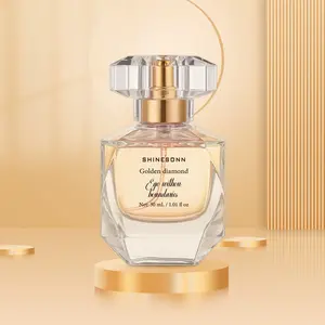 SHINESONN Golden Diamond Women's Perfume, 30mL (1.01 fl. oz). Top: Orange Blossom, Bergamot; Middle: Jasmine, Rose; Base: Tuberose, Costus. Long - lasting Floral - Woody Fragrance. Perfect Gift for Valentine’s, Christmas & More