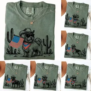 Comfort Colors Patriotic Dog Shirt 50+ Dog Breeds Western Cowboy Tee, 4th of July Outfit, USA Flag Dog Lover Gift