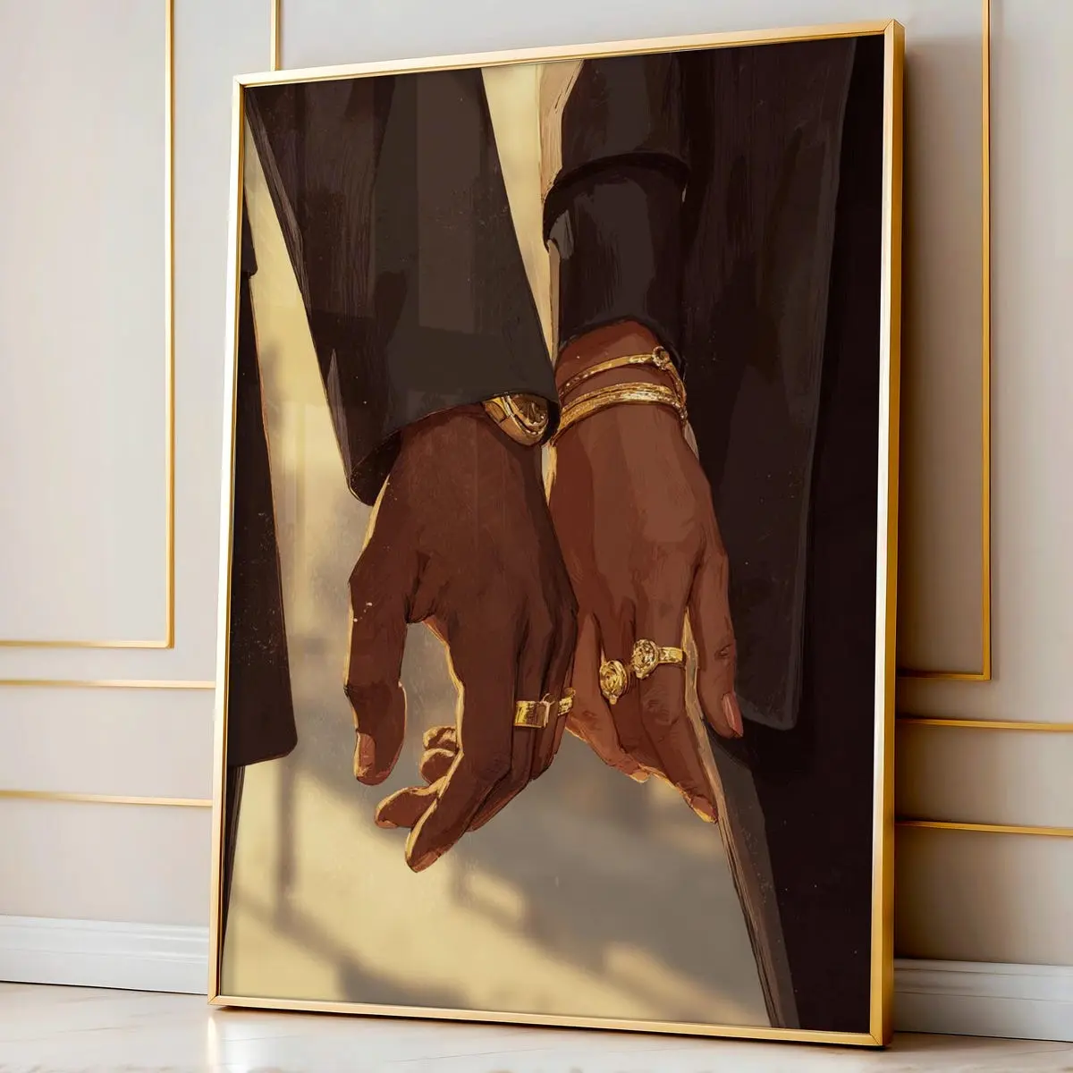 Black Couple Holding Hands Wall Art, Romantic Close Up Love Print, African American Couple Poster for Bedroom or Living Room, 5 Size 8x12 to 27x40 inch, Room Decor, Unframed