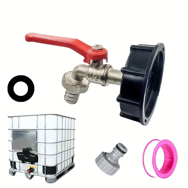Ibc Container Adapter with Zinc Alloy Faucet Set, Universal Thread Connection for Garden and Horticulture, Garden Hose Connectors, Water Hose Connector, Rustproof and Leakproof Accessories