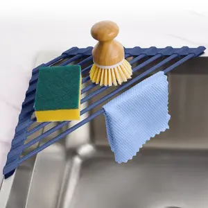 Tomorotec Compact Silicone-Coated Triangle Dish Drying Rack for Sink Corner - Foldable Stainless Steel Over-The-Sink Organizer and Storage Shelf